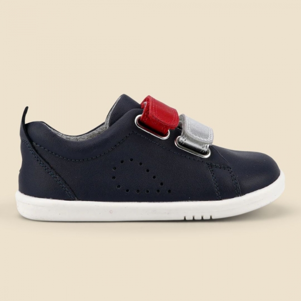 Bobux: Step up Grass Court Switch Navy (Red + Silver Metallic)